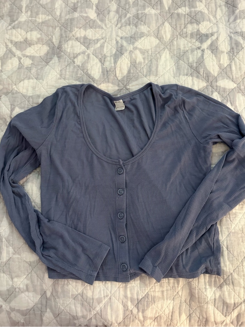 Gilly Hicks Ribbed Scoop Neck Button-Front Top - Dusty Blue